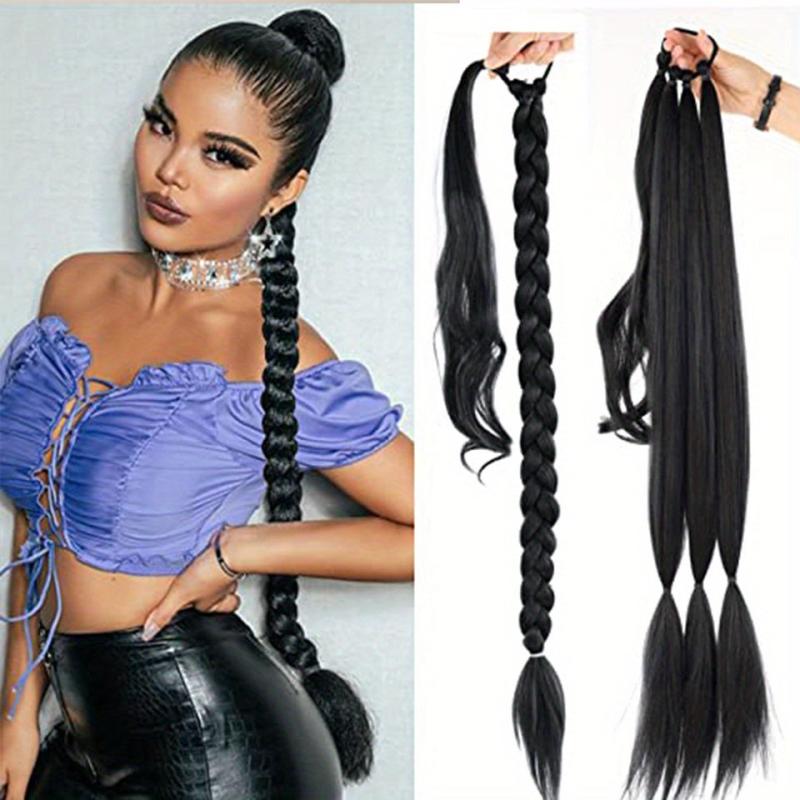Braided Ponytail Extensions With Elastic Rubber Band Wrap Synthetic Hair