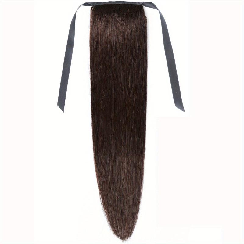 66cm Straight Ponytail Human Hair Extensions Ribbon Clip In Wrap Around Ponytail