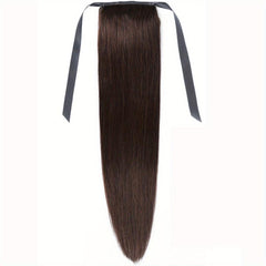 66cm Straight Ponytail Human Hair Extensions Ribbon Clip In Wrap Around Ponytail