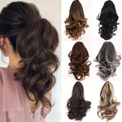 Long Wavy Synthetic Ponytail Hair Extensions Brown Clip for Women