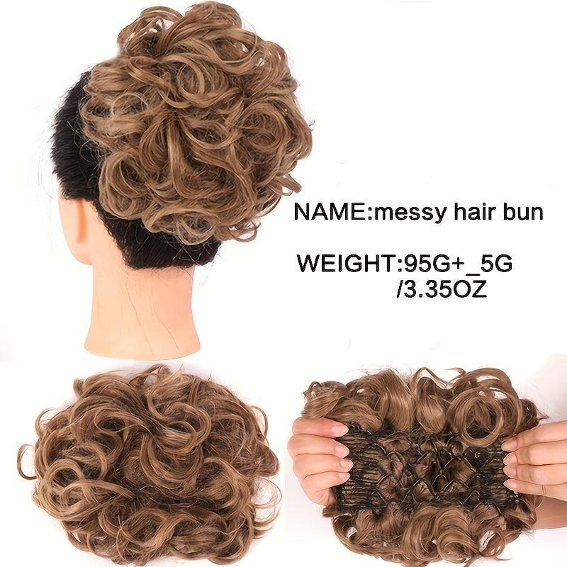 Brown Synthetic Hair Bun Chignon Messy Curly Hair Elastic Scrunchy