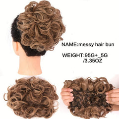 Brown Synthetic Hair Bun Chignon Messy Curly Hair Elastic Scrunchy