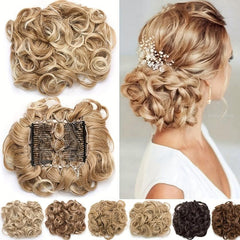 Brown Synthetic Hair Bun Chignon Messy Curly Hair Elastic Scrunchy
