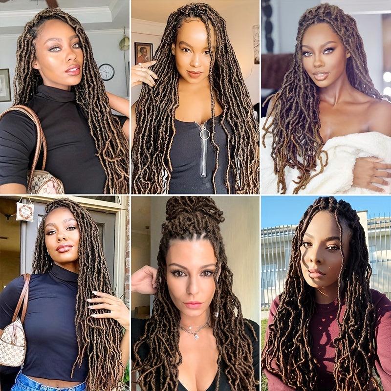 44 Cm 2-Tone Faux Locs Crochet Hair Extensions 21 Strands Natural Pre-Looped