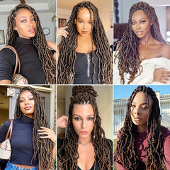 44 Cm 2-Tone Faux Locs Crochet Hair Extensions 21 Strands Natural Pre-Looped