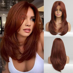 Heat Resistant Pink Ombre Straight Wig with Bangs Synthetic Hair Wig