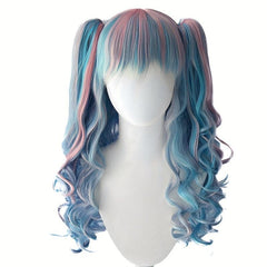 Red Highlight Long Wig with Bangs 2 Pigtails Synthetic Cosplay Wig