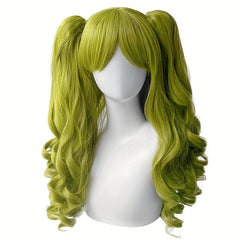 Red Highlight Long Wig with Bangs 2 Pigtails Synthetic Cosplay Wig