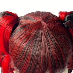 Red Highlight Long Wig with Bangs 2 Pigtails Synthetic Cosplay Wig