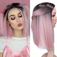 Ombre 35 56 Cm Straight Bob Cut Hair Wigs Dark Root Middle Part Hair Wigs