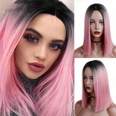 Ombre 35 56 Cm Straight Bob Cut Hair Wigs Dark Root Middle Part Hair Wigs