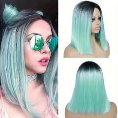 Ombre 35 56 Cm Straight Bob Cut Hair Wigs Dark Root Middle Part Hair Wigs