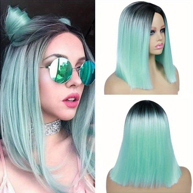Ombre 35 56 Cm Straight Bob Cut Hair Wigs Dark Root Middle Part Hair Wigs