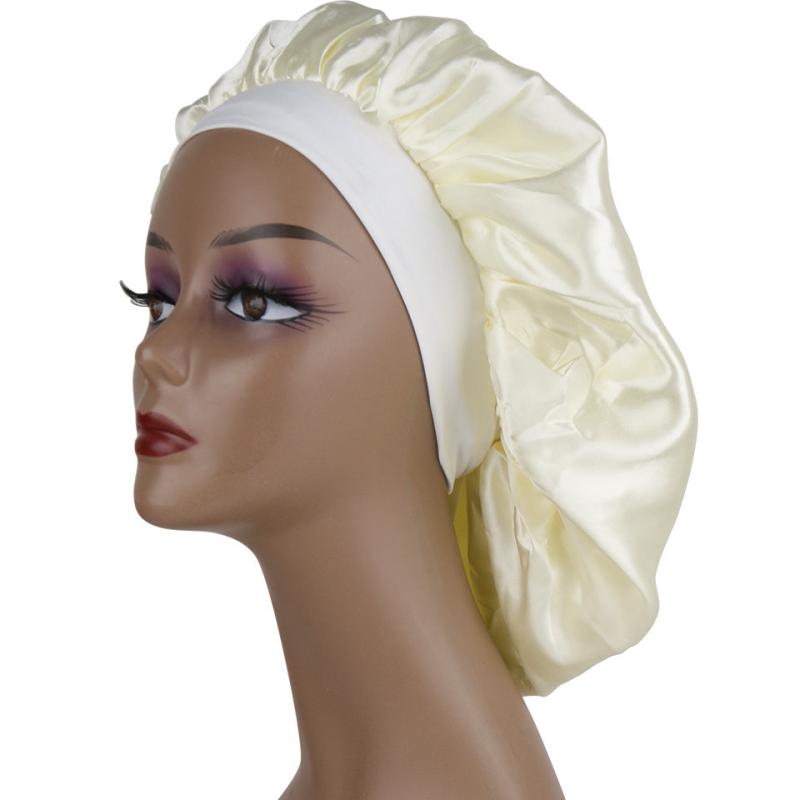 Double Layer Satin Bonnet Wide Band Soft Night Cap for Sleeping