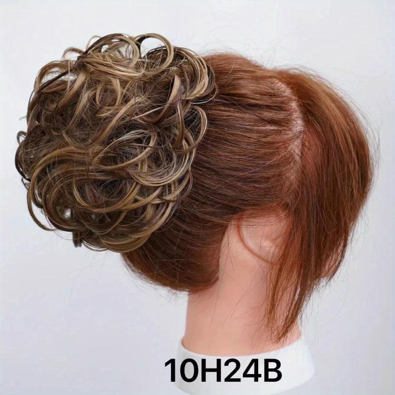 Messy Curly Hair Bun Wavy Updo Hairpieces Synthetic Scrunchies