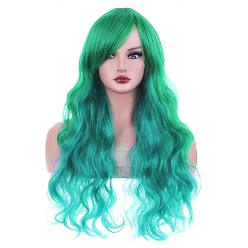 Colorful Long Curly Wavy Wig With Bangs Synthetic Wig Beginners Friendly