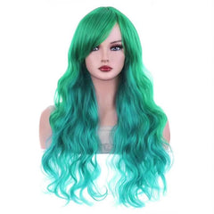 Colorful Long Curly Wavy Wig With Bangs Synthetic Wig Beginners Friendly