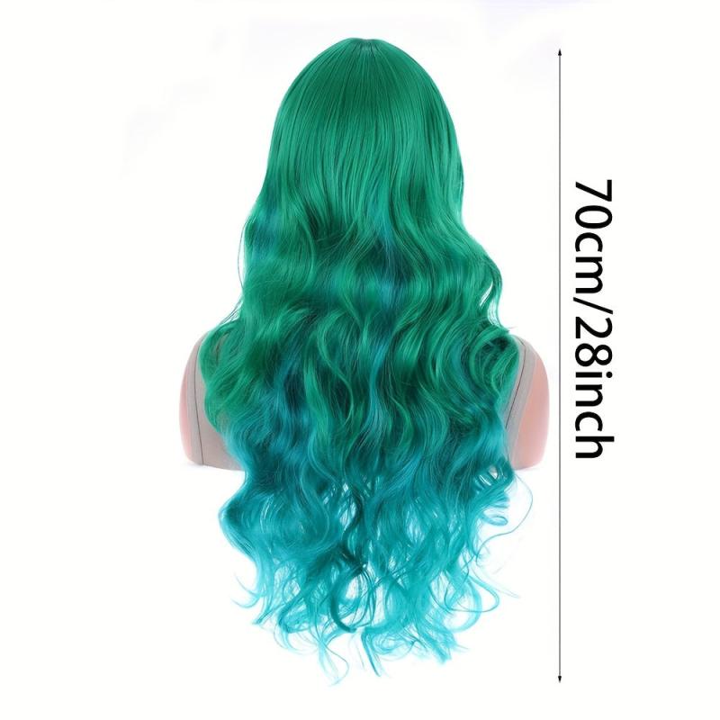 Colorful Long Curly Wavy Wig With Bangs Synthetic Wig Beginners Friendly