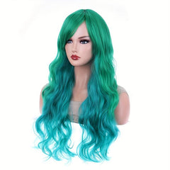 Colorful Long Curly Wavy Wig With Bangs Synthetic Wig Beginners Friendly
