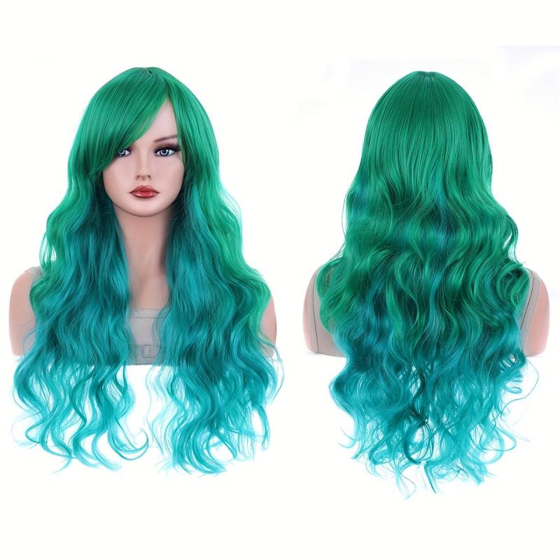 Colorful Long Curly Wavy Wig With Bangs Synthetic Wig Beginners Friendly
