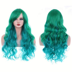 Colorful Long Curly Wavy Wig With Bangs Synthetic Wig Beginners Friendly