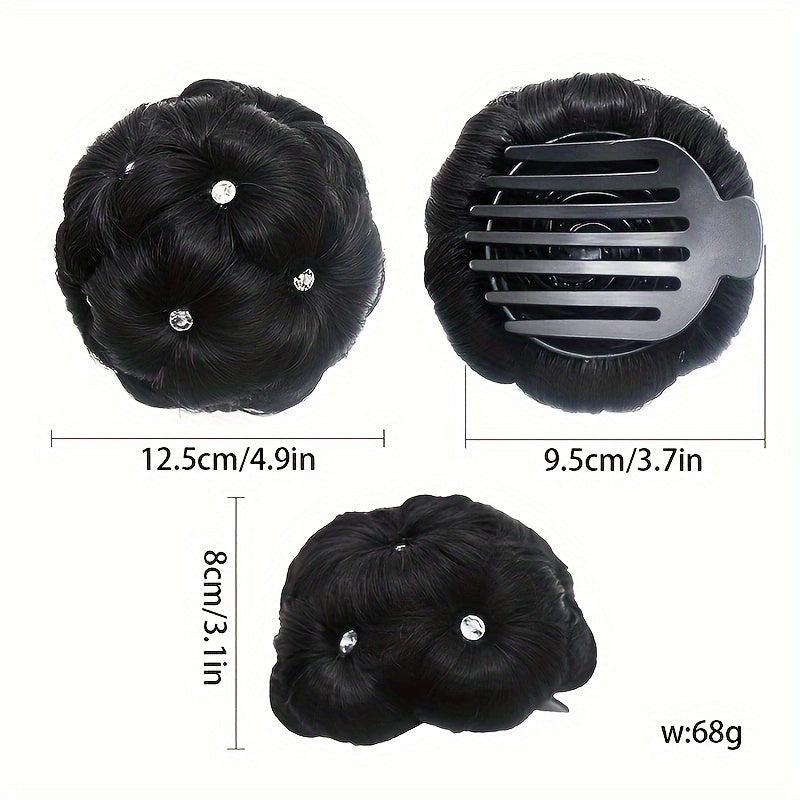 Women's Rhinestone Clip In Hair Bun Chignon Updo Hairpiece