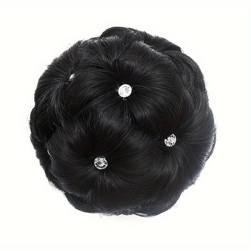 Women's Rhinestone Clip In Hair Bun Chignon Updo Hairpiece
