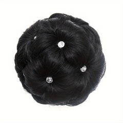 Women's Rhinestone Clip In Hair Bun Chignon Updo Hairpiece