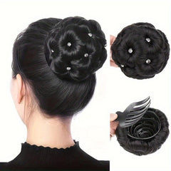 Women's Rhinestone Clip In Hair Bun Chignon Updo Hairpiece