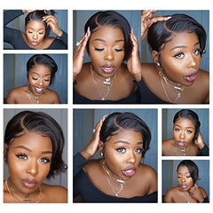Short Human Hair Pixie Cut Lace Front Wig