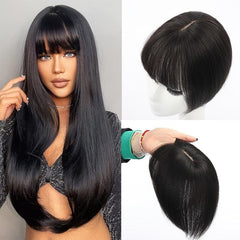 Human Hair Piece Silk Base for Women Clip In Toppers Hairpiece Middle Part