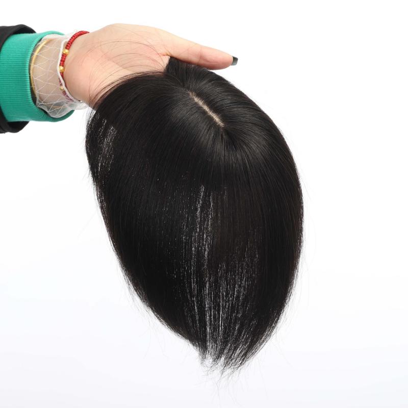 Human Hair Piece Silk Base for Women Clip In Toppers Hairpiece Middle Part