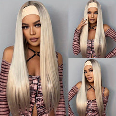 Brown Long Straight Hair Headband Wigs Synthetic Hair Replacement