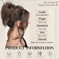 Wavy Curly Messy Bun Claw Clip Hair Chignon Women