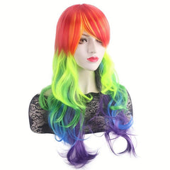 Rainbow Curly Wavy Wig With Bangs Synthetic Costume Wig For Halloween Party