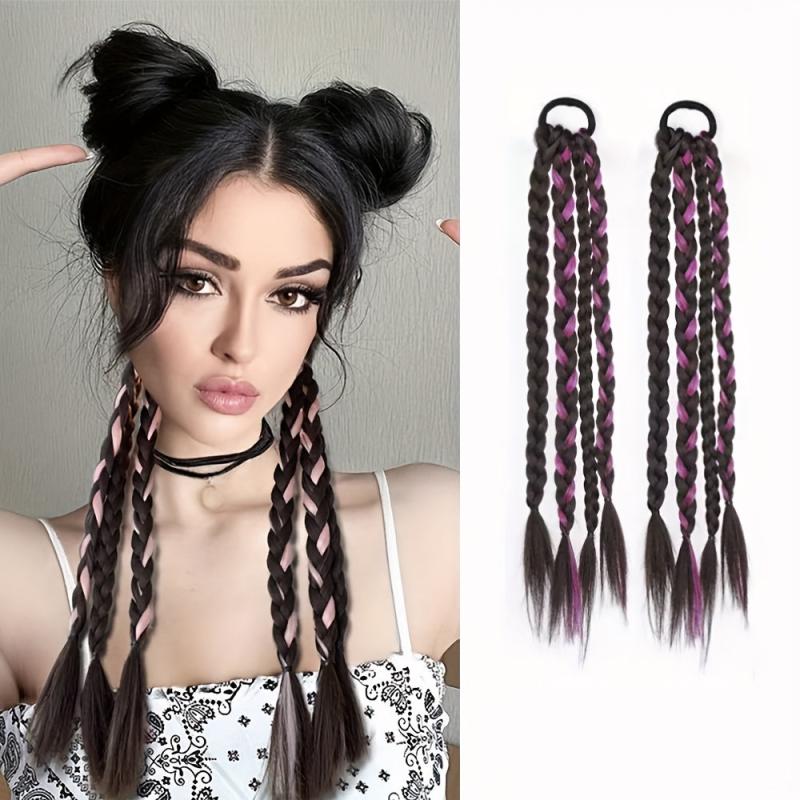 Y2K Synthetic Fiber Ponytail Extensions Long Braided Hairpieces