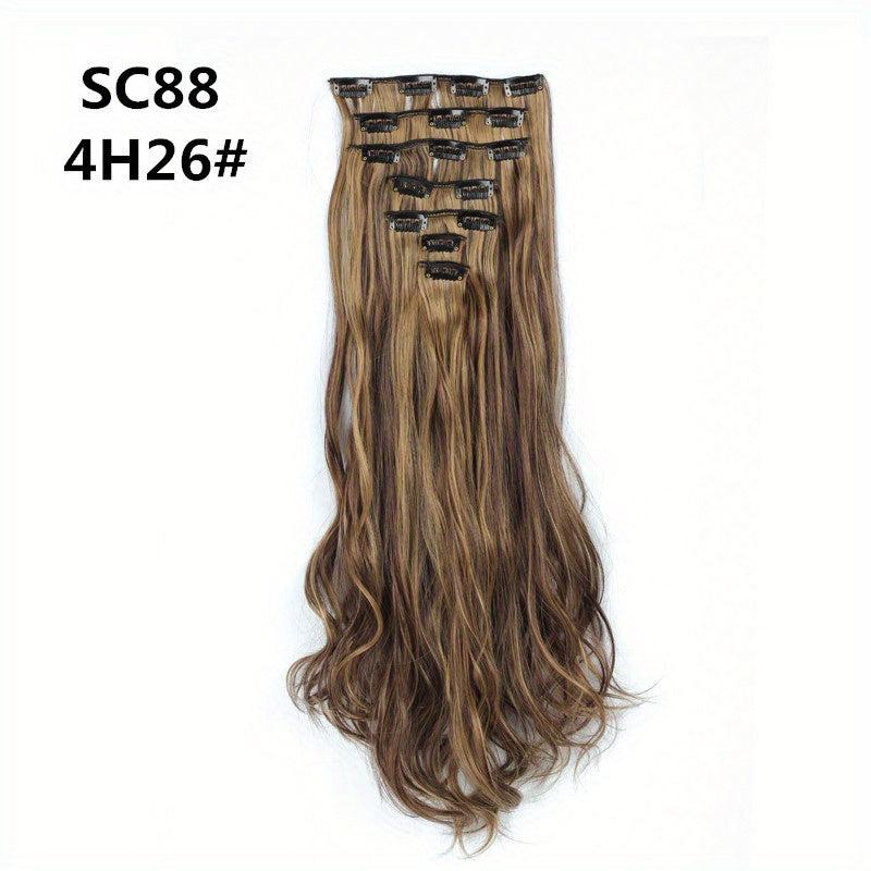 7pcs Long Body Wave Hair Extension Curly Full Head Clips Synthetic Hair