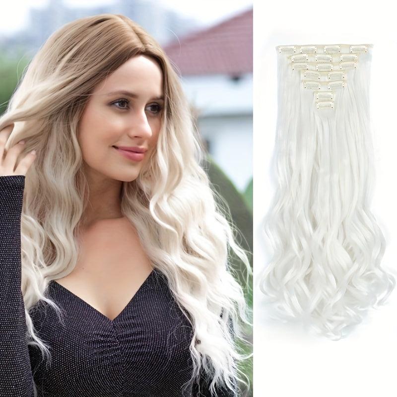 7pcs Long Body Wave Hair Extension Curly Full Head Clips Synthetic Hair