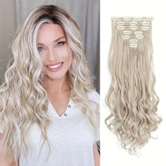 7pcs Long Body Wave Hair Extension Curly Full Head Clips Synthetic Hair
