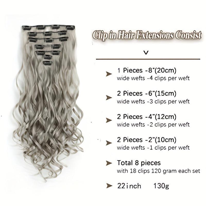 7pcs Long Body Wave Hair Extension Curly Full Head Clips Synthetic Hair