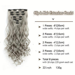 7pcs Long Body Wave Hair Extension Curly Full Head Clips Synthetic Hair