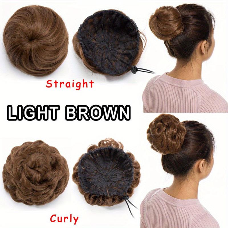 Synthetic Hair Bun Chignon Clip In Extension Natural Straight Wavy Hair 15