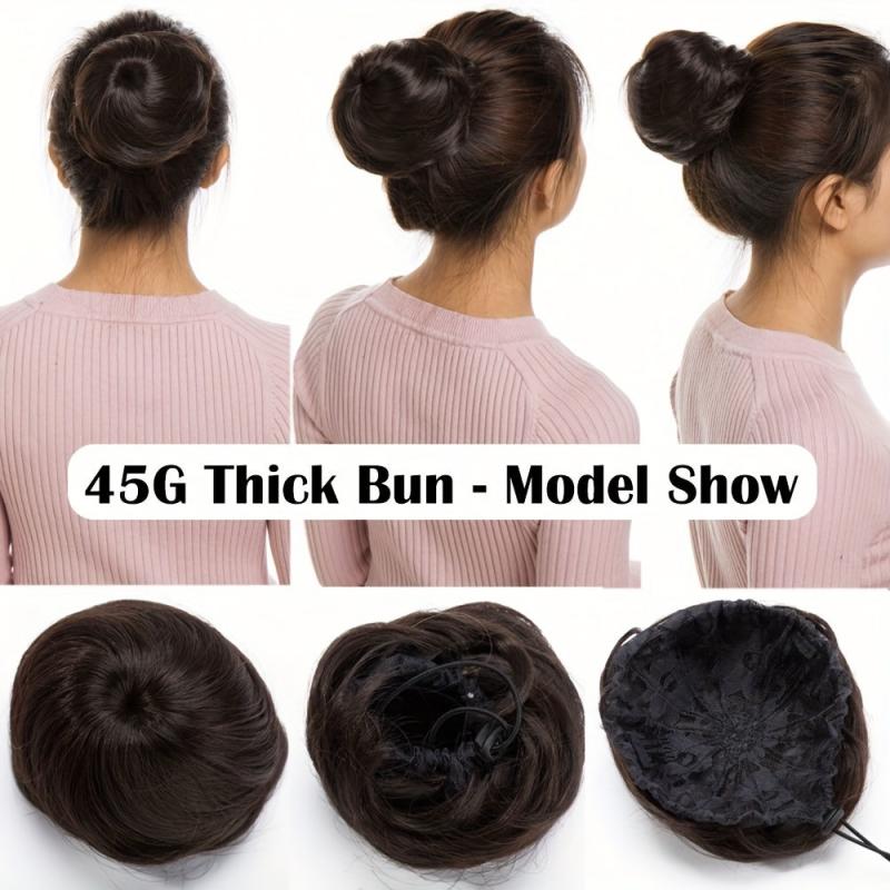 Synthetic Hair Bun Chignon Clip In Extension Natural Straight Wavy Hair 15