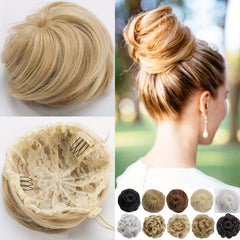 Synthetic Hair Bun Chignon Clip In Extension Natural Straight Wavy Hair 15