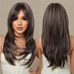 Ombre Copper Brown Long Straight Hair Wig Heat Resistant Synthetic Fiber