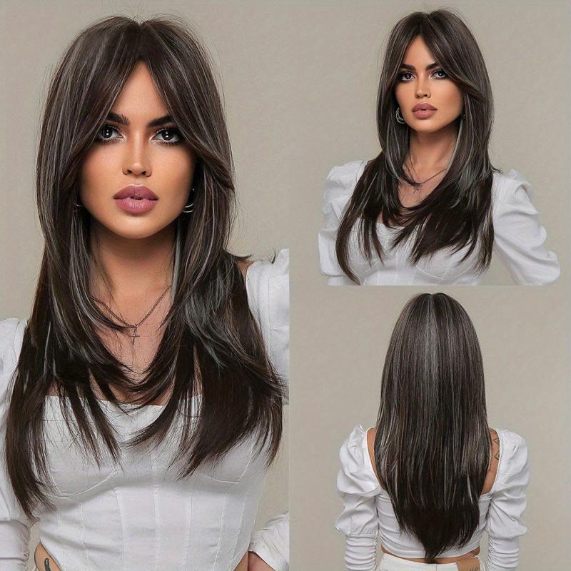 Ombre Copper Brown Long Straight Hair Wig Heat Resistant Synthetic Fiber