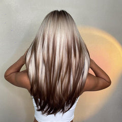 Ombre Copper Brown Long Straight Hair Wig Heat Resistant Synthetic Fiber
