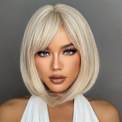 Ombre Platinum Blonde Short Straight Wig Synthetic Hair for Cosplay & Party Wear