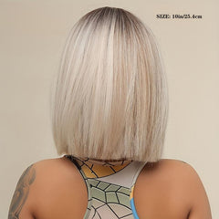 Ombre Platinum Blonde Short Straight Wig Synthetic Hair for Cosplay & Party Wear