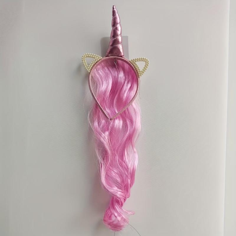 Unicorn Headband Wig Long Straight Synthetic Wig Heat Resistant Half Wig